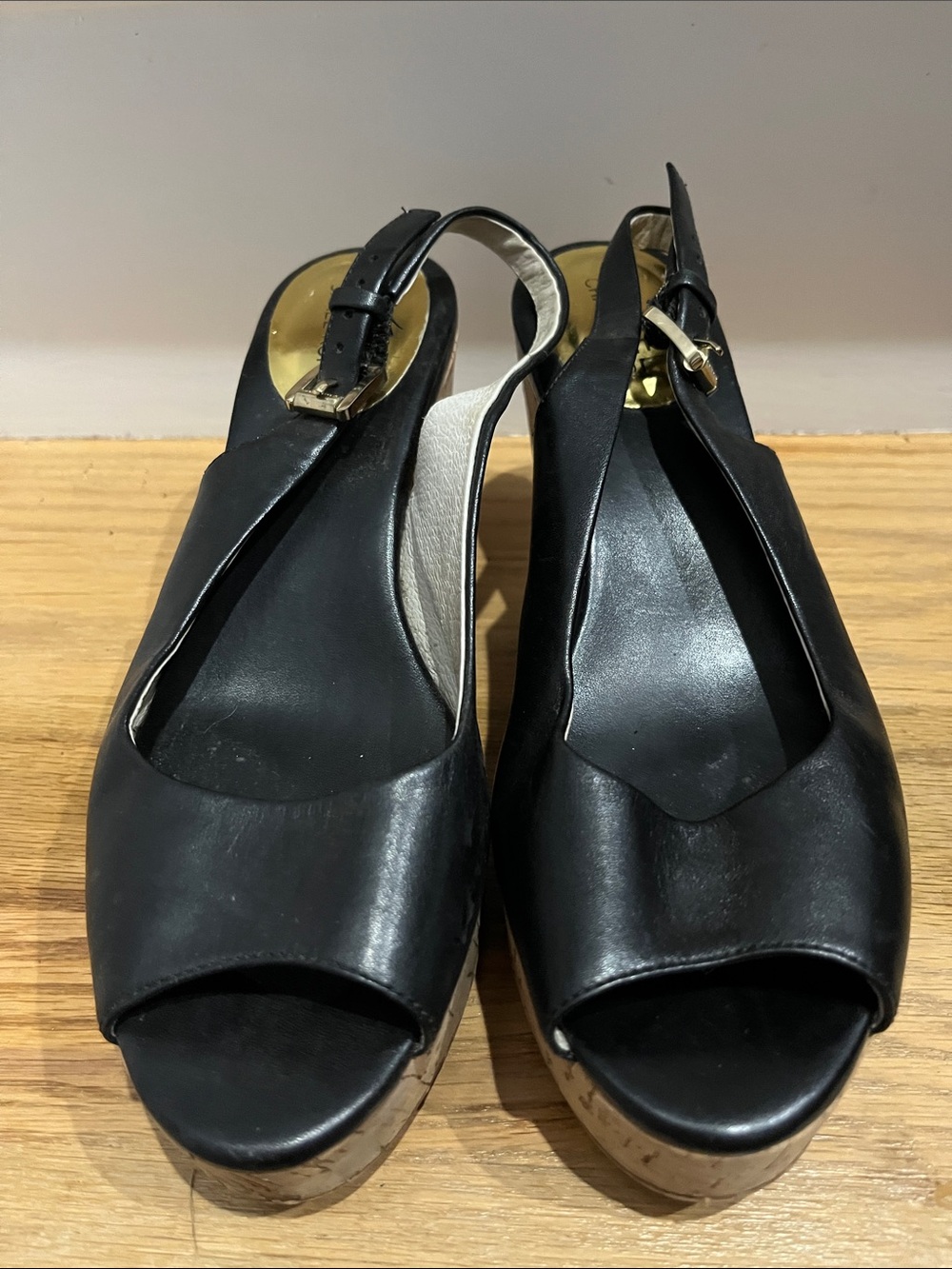 Michael Kors Black Leather Peep-Toe Platform Slingbacks